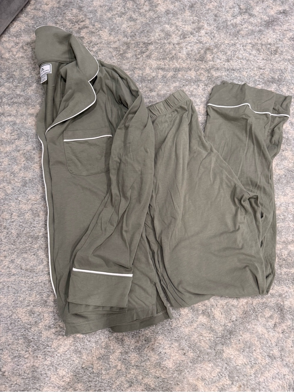 Women's Olive Green Pajama Set with White Piping